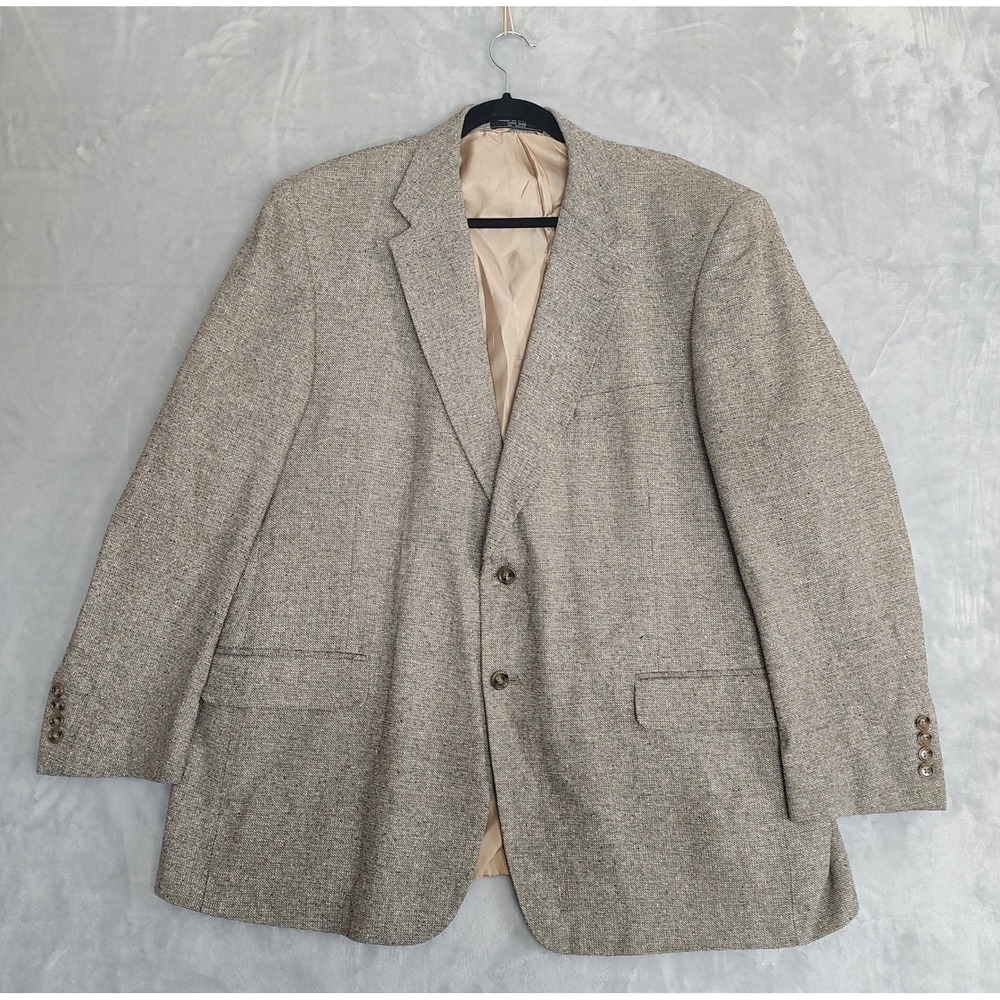 Meeting‎ Street Mens 48R Blazer 100% Silk Sport Coat Tan Brown Textured 2-Button